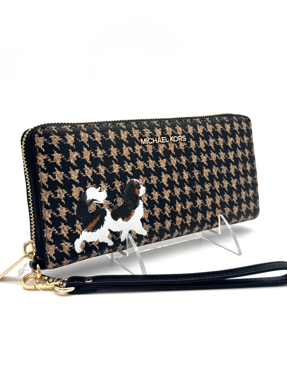 Michael Kors Large Continental Wallet Wristlet Black/Camel